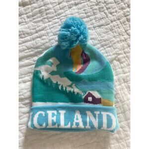 Icemart Iceland Hat Beanie Teal Blue with Pom Pom Scenery Ladies One Size